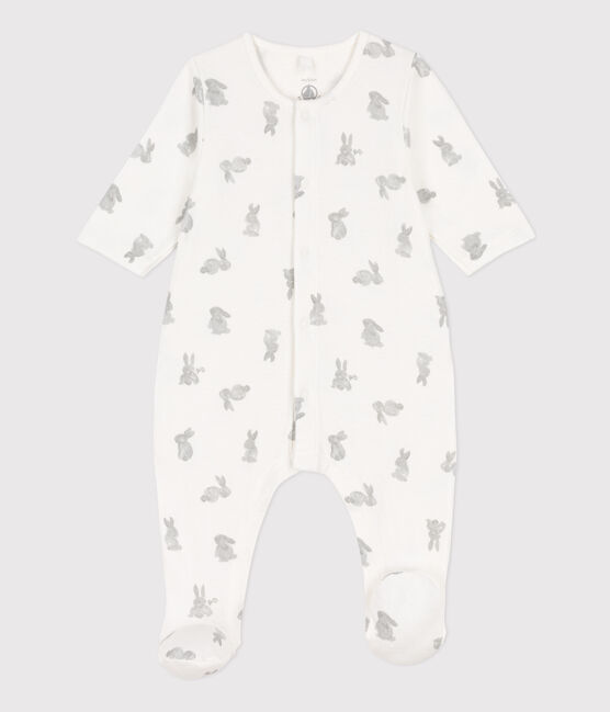 Strampler aus Doppeljersey mit Hasen weiss MARSHMALLOW/grau GRIS