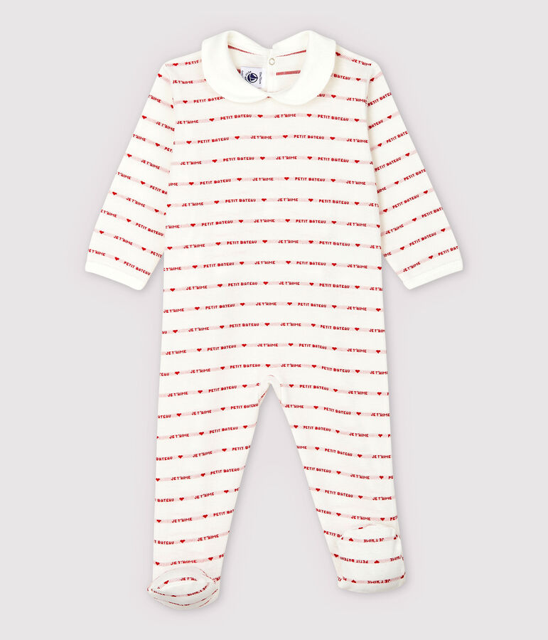 Baby-Strampler aus Jacquard mit Petit Bateau-Motiv je t'aime f&uuml;r M&auml;dchen weiss/rot