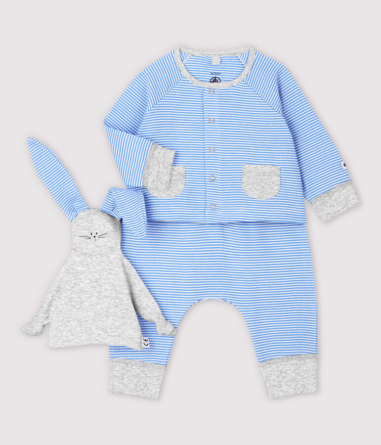 Dreiteiliges Baby-Set aus Bio-Baumwolle in Blau blau/weiss
