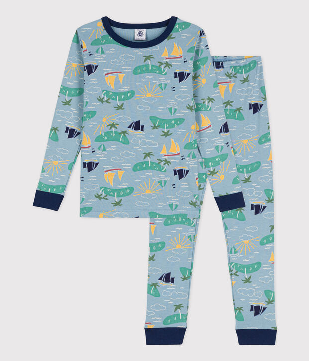 Kinderpyjama f&uuml;r Entdecker aus Baumwolle in eng geschnittener Passform blau/vielfarbig