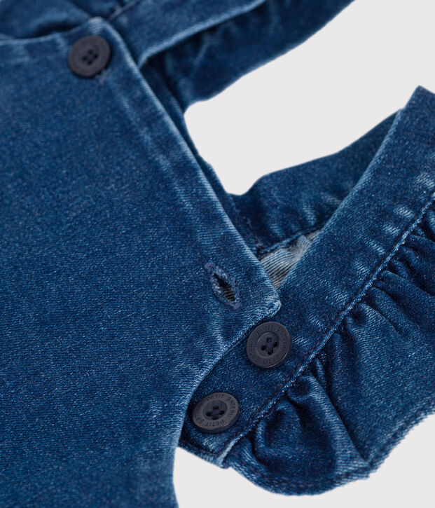 Langbeinige Baby-Latzhose mit Volants aus Jeansstoff mit Elastan. blau