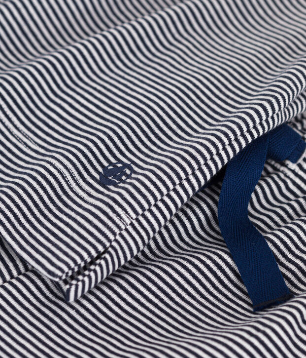 Kurz&auml;rmeliger Kinder-Pyjama aus Baumwolle mit weiten Beinen und Streifen blau/weiss