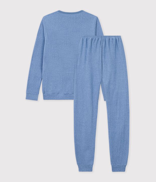 Kinder-Pyjama aus einfarbigem Baumwoll-Frottee blau