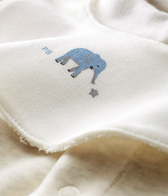 Baby-strampler und latz unisex aus baumwoll-samt beige MONTELIMAR CHINE
