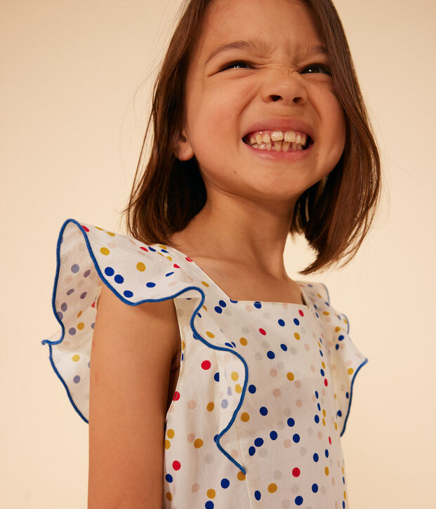 &Auml;rmelloses Kinder-kleid aus Popeline mit Punkten weiss/vielfarbig