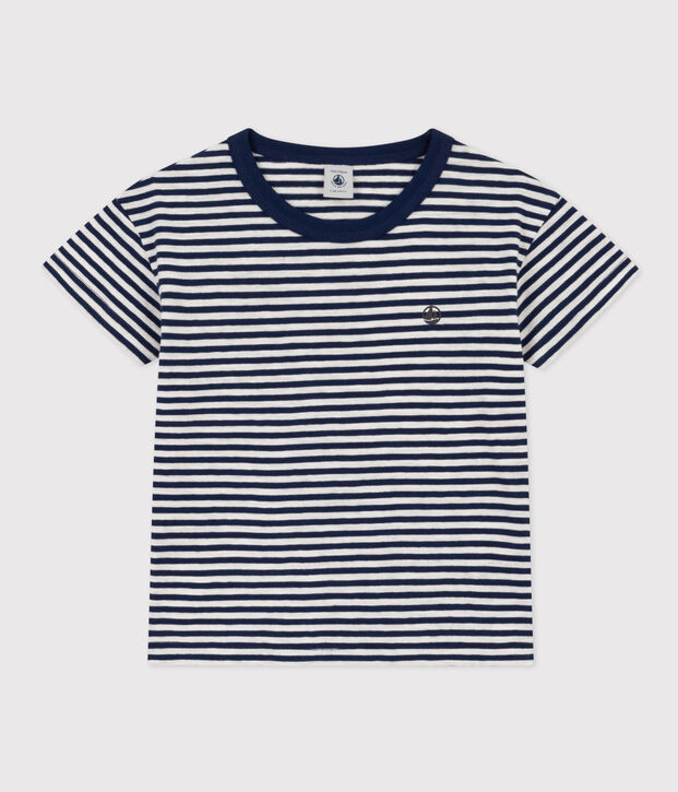 Gestreiftes Kinder-T-Shirt aus Baumwolle f&uuml;r Jungen blau/weiss