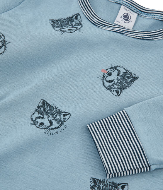 Rippstrick-Pyjama für kleine Jungen blau ACIER/weiss MULTICO