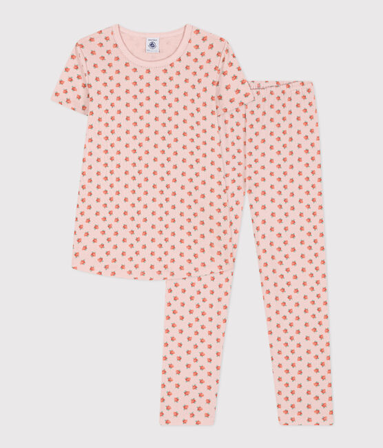 Kurzärmeliger Kinderpyjama aus Baumwolle für Mädchen rosa SALINE/weiss MULTICO