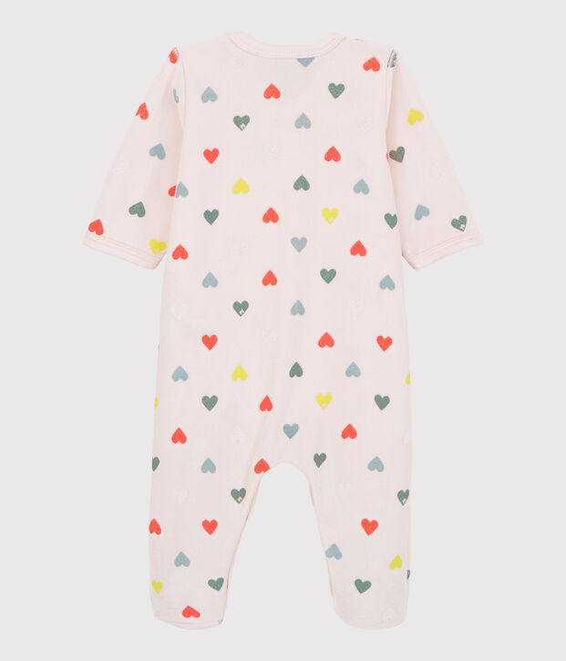 Baby-Strampler aus Velours mit farbigen Herzen f&uuml;r M&auml;dchen rosa/vielfarbig