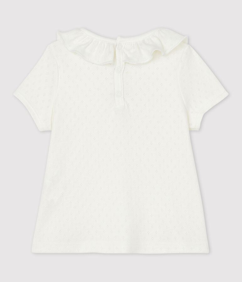 Kurz&auml;rmelige Baby-Bluse aus Baumwolle f&uuml;r M&auml;dchen weiss MARSHMALLOW