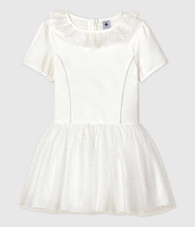 Kinder-Festtagskleid aus Satin und T&uuml;ll f&uuml;r M&auml;dchen weiss