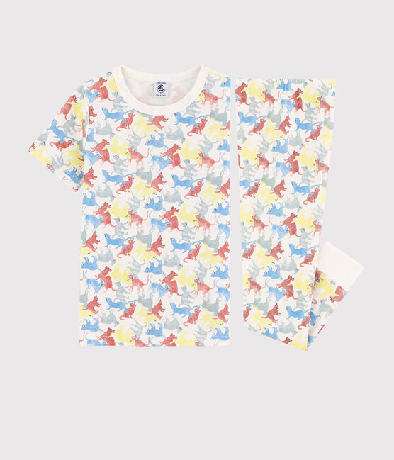 Kinderpyjama aus Bio-Baumwolle mit Katzenmotiv für Jungen weiss MARSHMALLOW/weiss MULTICO