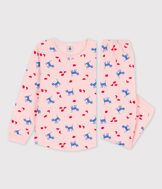 Kinderpyjama aus Baumwolle für Mädchen rosa MINOIS/weiss MULTICO