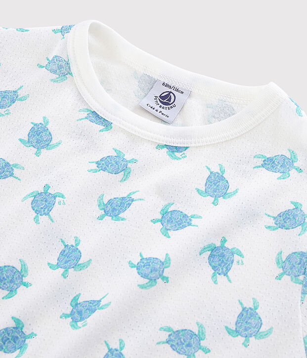 Kinder-Kurzpyjama aus ultra-leichter Baumwolle mit Schildkr&ouml;tenmotiv weiss/vielfarbig