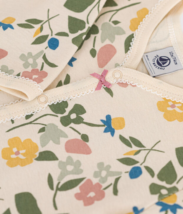 Baby-Strampler mit Blumenmuster aus Baumwolle naturfarben/vielfarbig