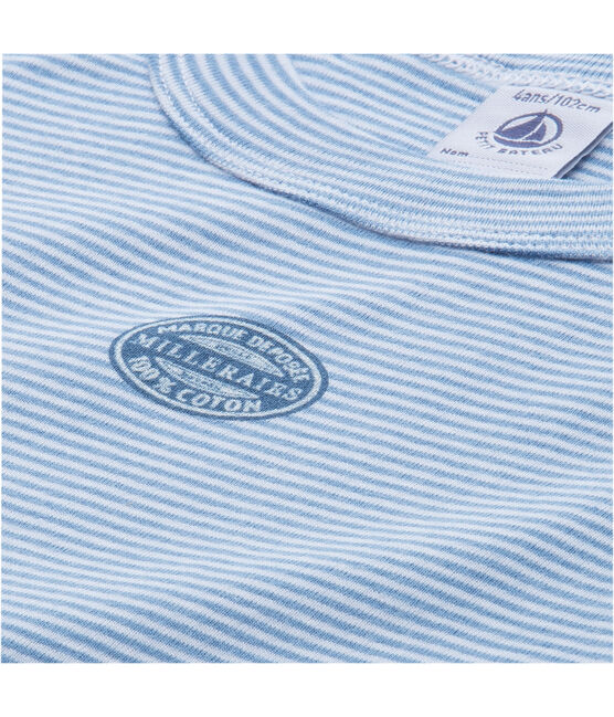 Kurzer Schlafanzug für Jungen, geringelte BW blau ALASKA/weiss ECUME