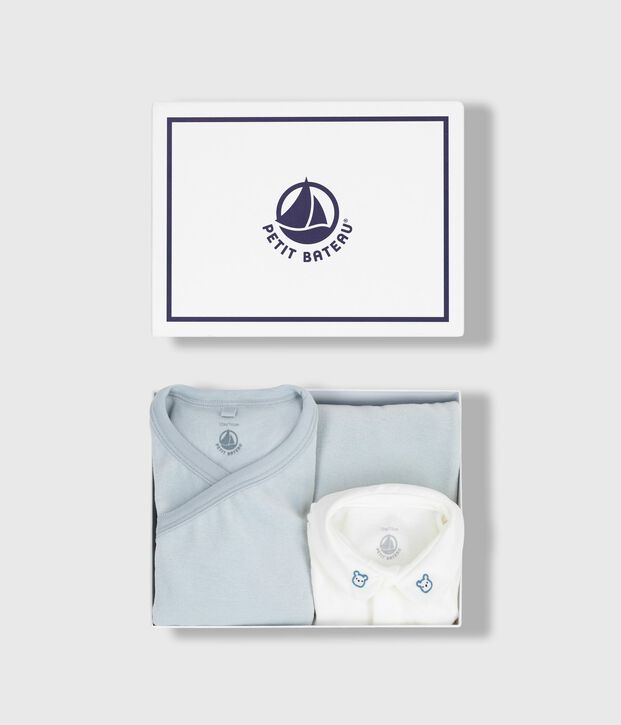 2-teiliges Baby-Geschenkset aus Nicki und bestickter Body mit B&auml;rmotiv blau