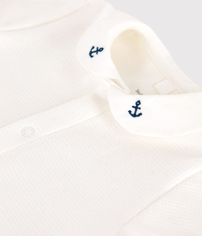 Baby-Strampler aus Baumwolle mit besticktem Kragen weiss