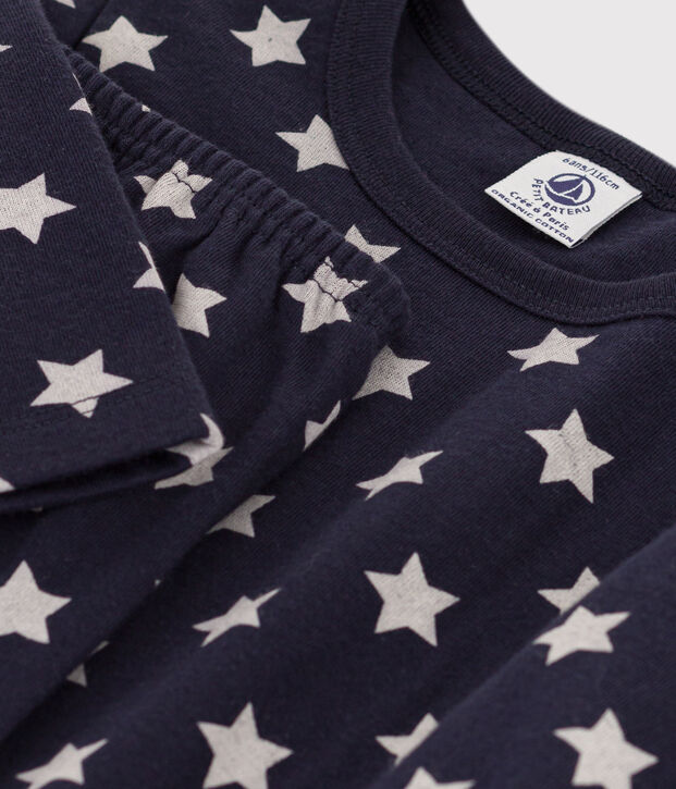 Kinderpyjama aus Doppeljersey mit Sternmotiv blau/weiss
