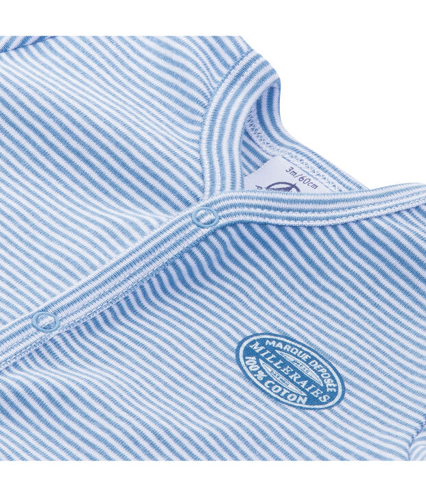 Geringelter Baby-Jungen-Strampler ohne Fu&szlig; blau/weiss