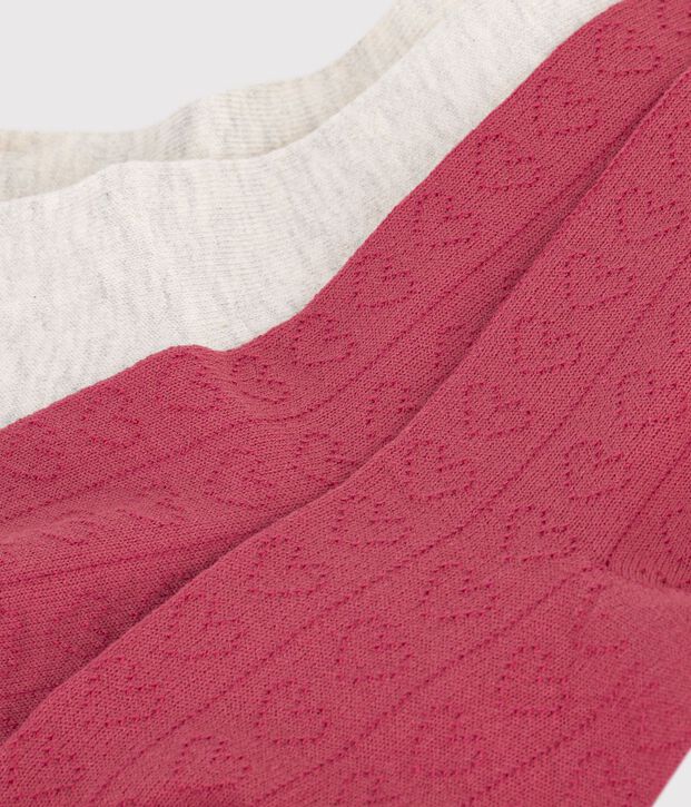 2er-Set Kinder-Strumpfhosen aus Baumwolle mit Herz-Lochstickerei rosa/beige
