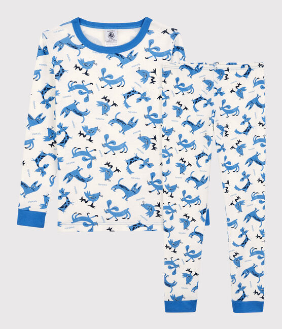 Kinderpyjama aus Baumwolle in schmaler Passform mit Tiermotiv für Jungen weiss MARSHMALLOW/weiss MULTICO