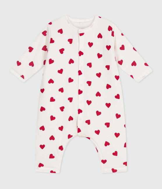 Wattierter Baby-Overall aus Baumwolle mit Herzmotiv weiss MARSHMALLOW/rot TERKUIT