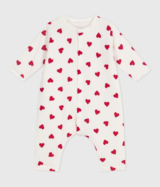 Wattierter Baby-Overall aus Baumwolle mit Herzmotiv weiss/rot