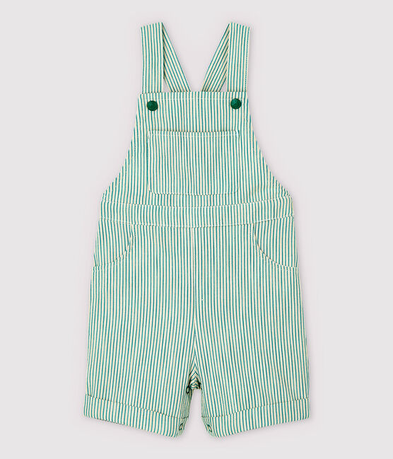 Kurze Baby-Latzhose aus Sergestoff für Jungen weiss MARSHMALLOW/grün GAZON