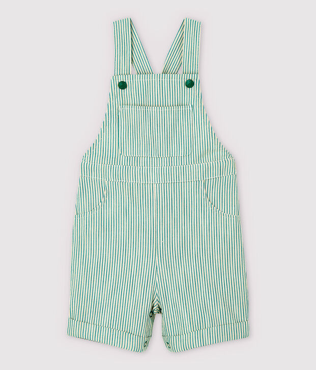 Kurze Baby-Latzhose aus Sergestoff f&uuml;r Jungen weiss/gr&uuml;n