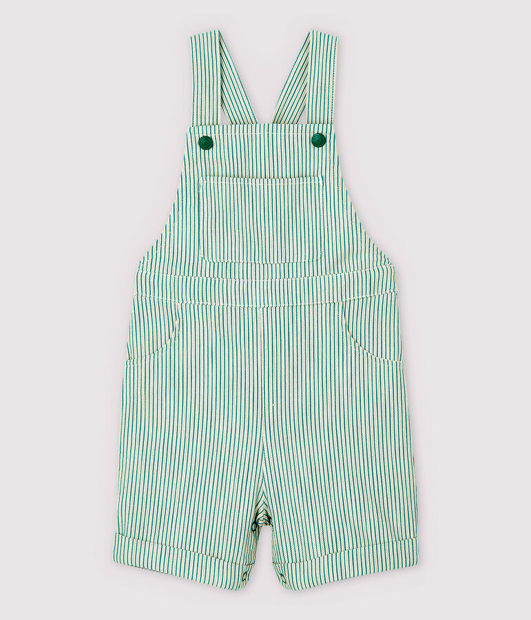 Kurze Baby-Latzhose aus Sergestoff f&uuml;r Jungen weiss/gr&uuml;n