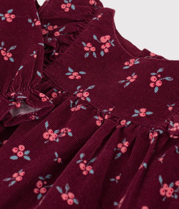 Lang&auml;rmeliges Baby-Kleid aus Feincord mit Blumenmuster rot/vielfarbig