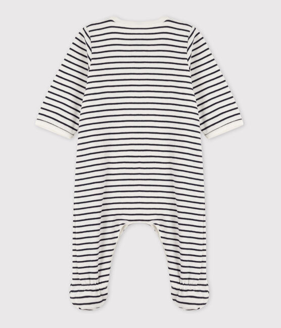 Baby-Bodyjama aus Baumwolle mit Streifen weiss MARSHMALLOW/blau SMOKING
