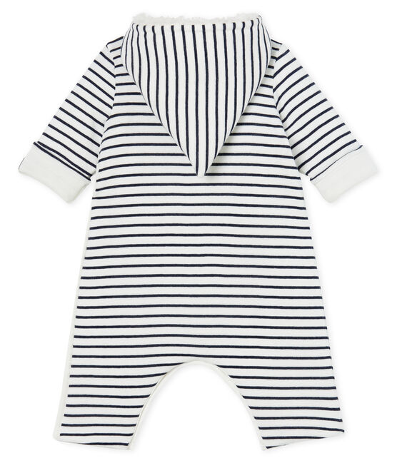 Langer Baby-Overall aus wattiertem Rippstrick weiss MARSHMALLOW/blau SMOKING CN