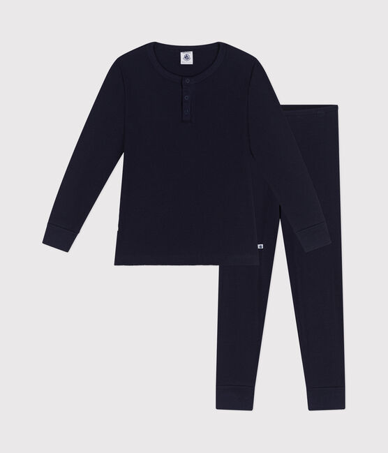 Kinder-Pyjama aus einfarbiger Baumwolle blau SMOKING