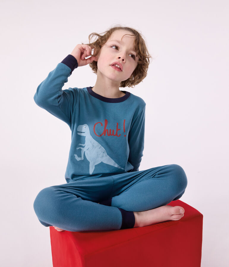Lang&auml;rmeliger Kinder-Pyjama aus Baumwolle mit Dinos gr&uuml;n
