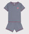 Kinder-Kurzpyjama aus Baumwolle mit Ringelstreifen für Jungen blau MEDIEVAL/weiss MARSHMALLOW