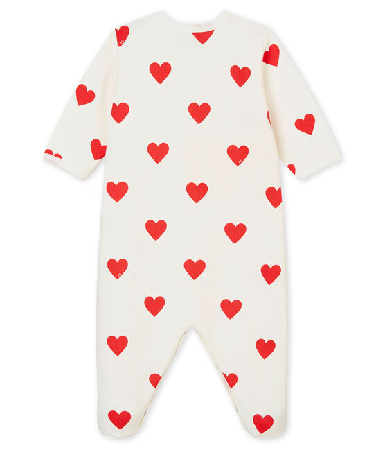 Baby-Strampler aus Molton für Mädchen weiss MARSHMALLOW/rot TERKUIT