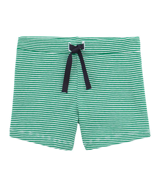 Gestreifte Baby-Shorts für Jungen grün PIVERT/weiss MARSHMALLOW
