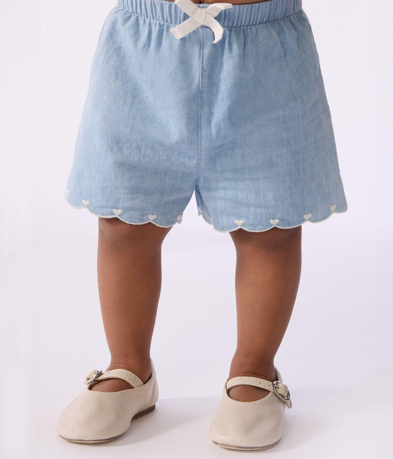 Baby-Shorts aus besticktem Chambray blau