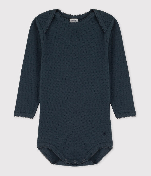 Lang&auml;rmeliger Baby-Body aus Ajour-Strick grau