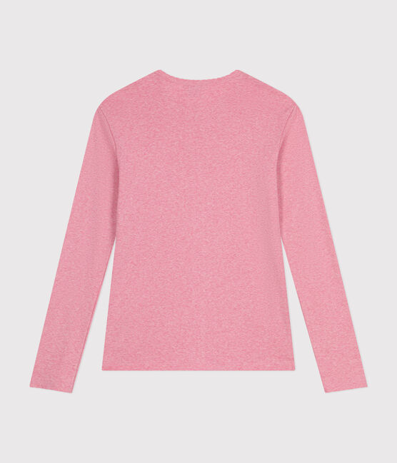 Langärmeliges Damen-T-Shirt "L'Iconique" mit Mäusezähnchenkante aus einfarbigem Rippstrick rosa ROSELINE CHINE