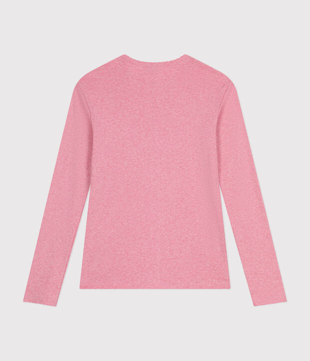 Lang&auml;rmeliges Damen-T-Shirt L'Iconique mit M&auml;usez&auml;hnchenkante aus einfarbigem Rippstrick rosa