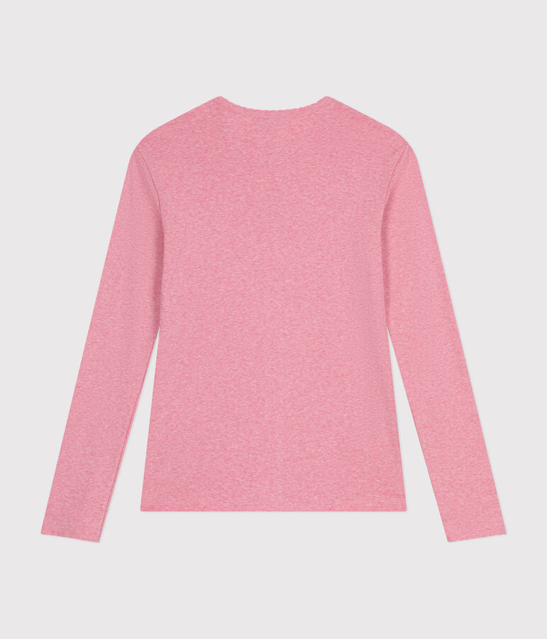 Lang&auml;rmeliges Damen-T-Shirt L'Iconique mit M&auml;usez&auml;hnchenkante aus einfarbigem Rippstrick rosa