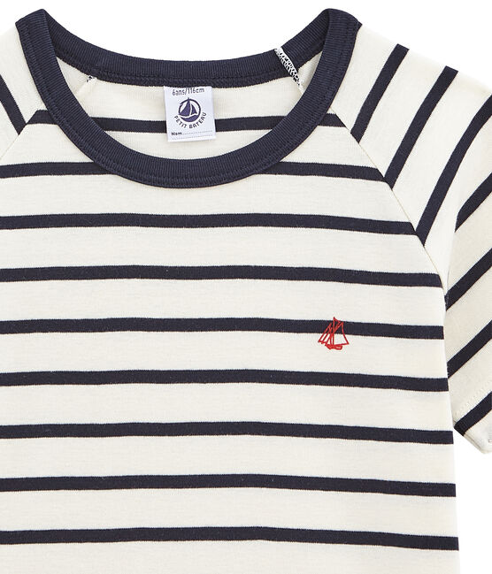 Rippstrick-Kurzpyjama für Jungen weiss MARSHMALLOW/blau SMOKING