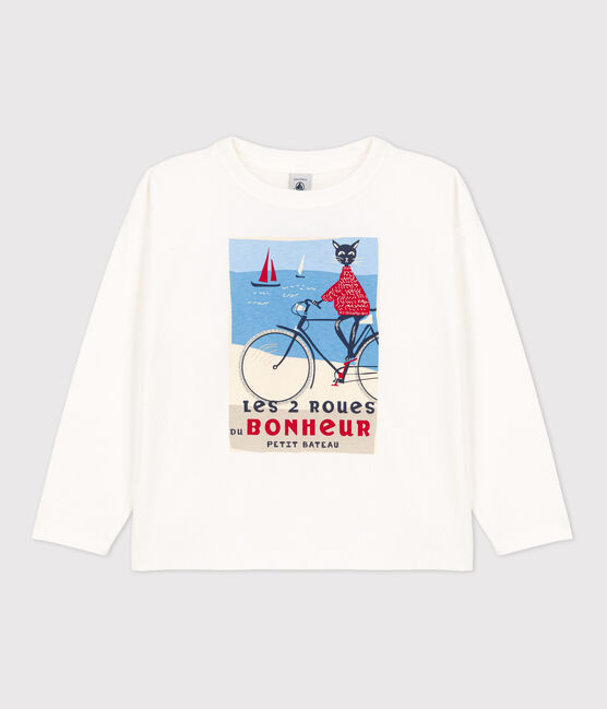 Langärmeliges Kinder-T-Shirt aus Baumwolle für Mädchen weiss MARSHMALLOW
