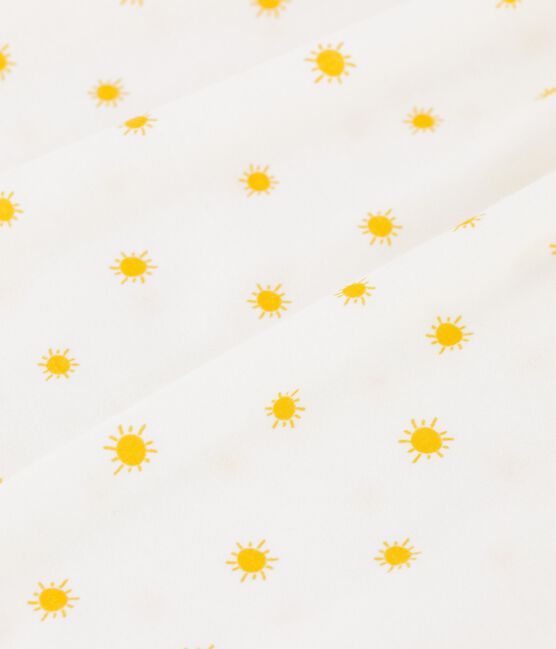 Kurzärmeliges Mädchen-Nachthemd aus Baumwolle mit Sonnenmotiven weiss MARSHMALLOW/ ORGE