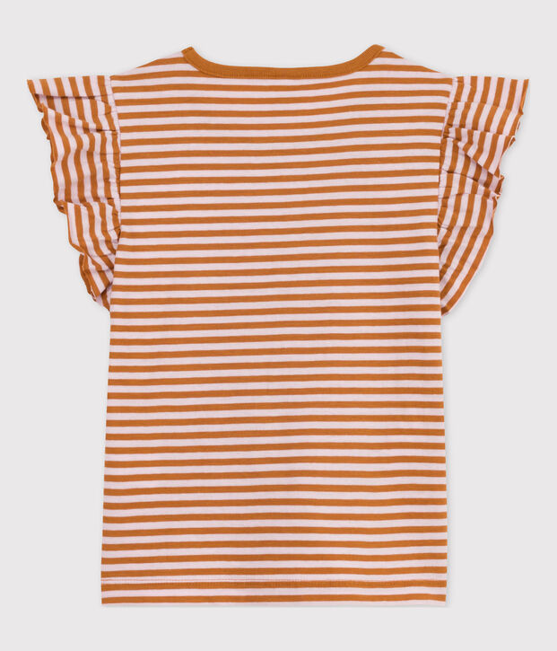 Gestreiftes Kinder-T-Shirt aus Baumwolle f&uuml;r M&auml;dchen braun/rosa
