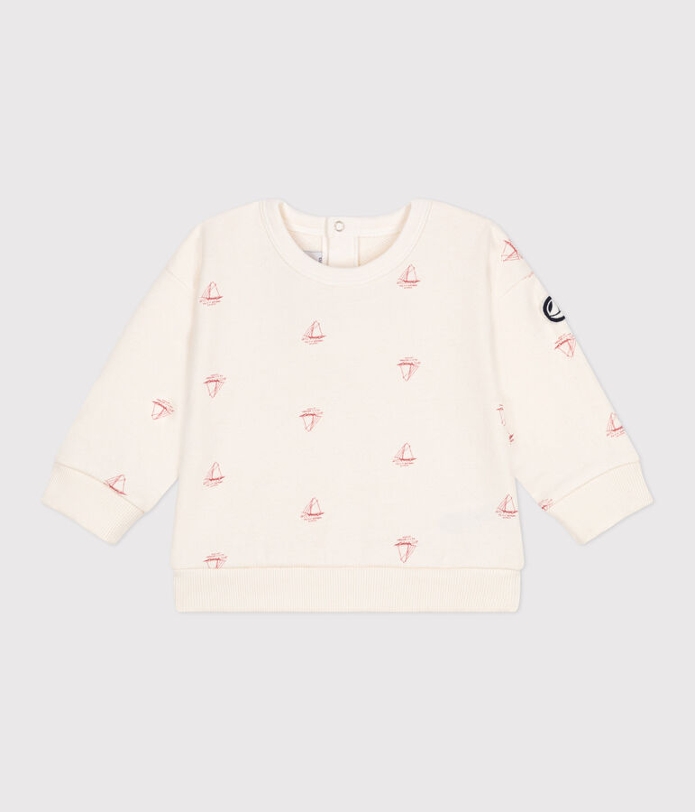 Baby-Sweatshirt aus Baumwolle mit Schiff-Motiv im Vintage-Stil naturfarben/rot