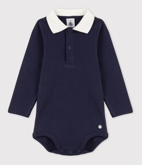 Langärmeliger Baby-Body aus Baumwolle mit Polokragen blau SMOKING